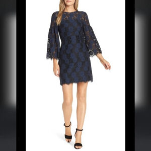 Trina Turk Navy Lace Long Sleeve Dress